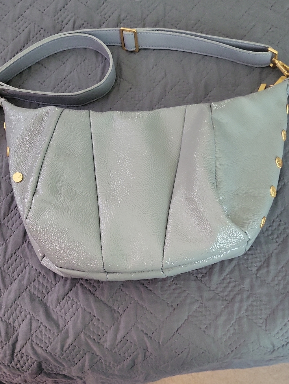 Like New Hammitt Pale Blue Crossbody Bag with Gold Studs